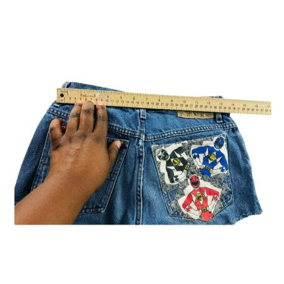 Mudd Jeans Womens Power Rangers Denim Shorts Embroidered Patches Blue Size 7 - Picture 8 of 8